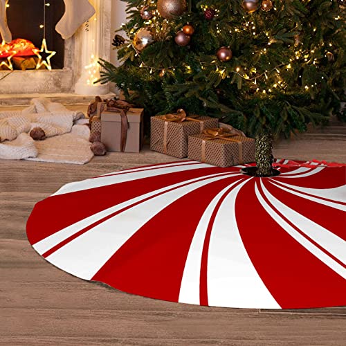 Red Swirl Christmas Tree Skirt - 36-Inch Candy Cane Holiday Decor
