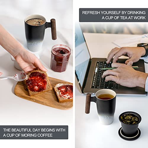 Suyika Tomotime Ceramic Tea Cup with Infuser & Lid 400ml Black & White