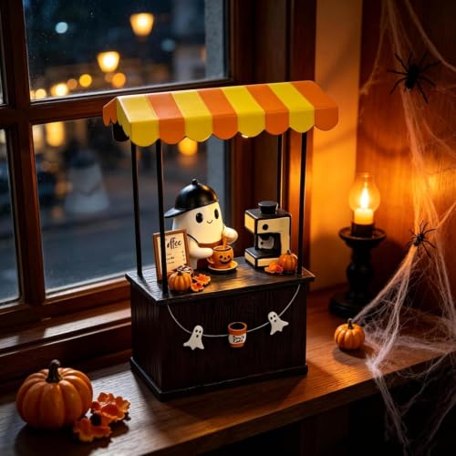 Halloween Ghost Coffee Cart Resin Figurine Tabletop Fall Home Decor