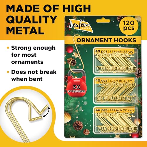 Christmas Ornament Hooks - Gold S-Shaped Metal Hangers for Tree Decoration - 120 Pack