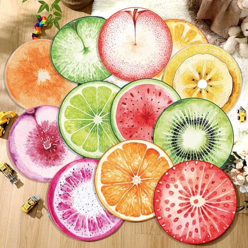 12-Piece Watercolor Fruit Carpet Circle Seats for Classroom Floor Mats