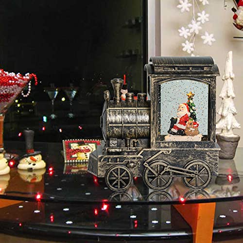 GenSwin Lr Christmas Snow Globe Lantern Train with Timer & Music, Santa Scene, LED Decoration
