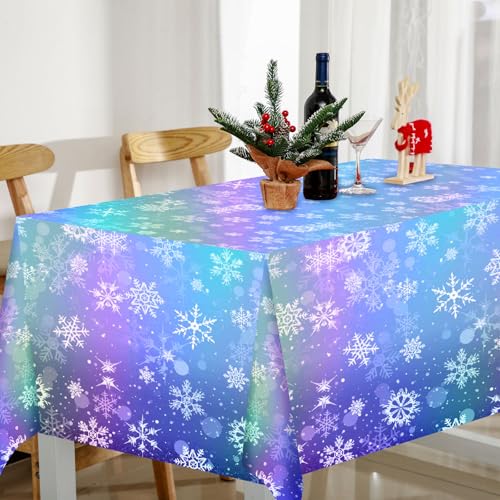 NOVWANG Snowflake Winter Tablecloths 4 pcs Iridescent Holiday Decor, 54x108 inches