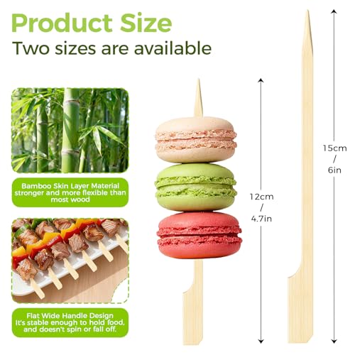 BOWXUR 4.7 Inch Bamboo Appetizer Skewers 300 Pack - Cocktail & Charcuterie Picks