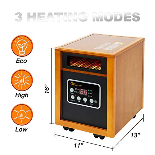 Portable Space Heater 1500W Cherry Infrared Quartz Dual Heating System