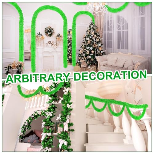 4 Pack Lime Green Christmas Garland (65.6 ft each, 262 ft total) Non-Lit PET Greenery for Indoor/Outdoor Decor