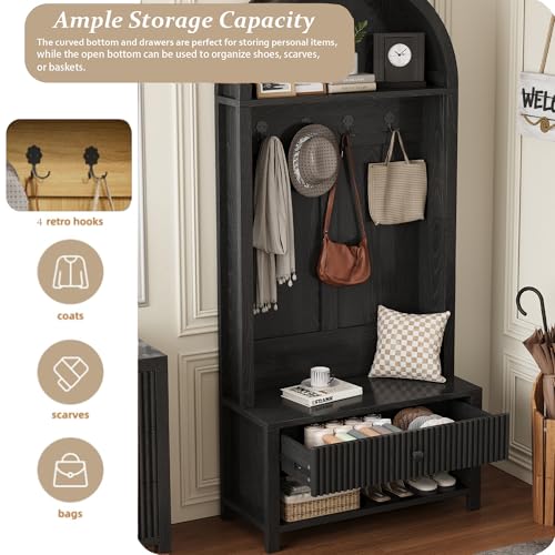 71-Inch Farmhouse Entryway Hall Tree with Coat Rack, Bench, and Shoe Storage