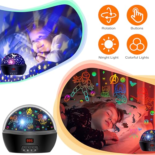 Rotating Superhero Night Light Projector for Kids with Timer