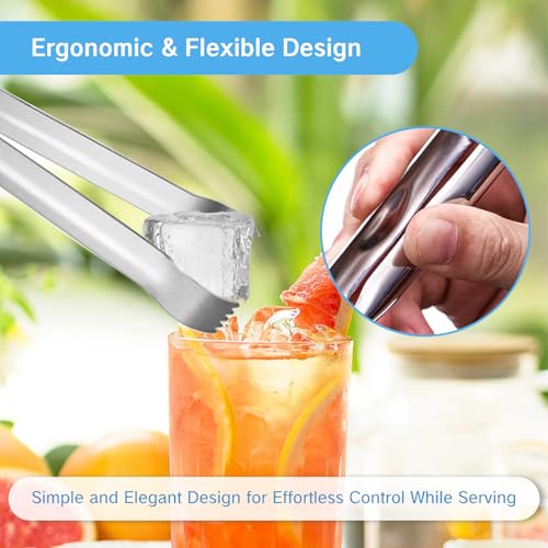 YAFIYGI 2-Pack Small Stainless Steel Ice Tongs for Bar & Kitchen, Multi-Purpose Food Serving Utensils
