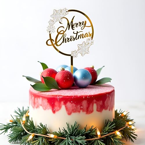 Acrylic Christmas Cake Topper - Merry Holiday Hat for Birthday, Baby Shower & Party
