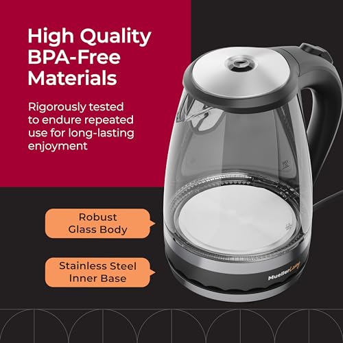 Mueller 1.5L Electric Kettle with 1.6 Quarts Capacity, Cordless Tea & Hot Water Boiler