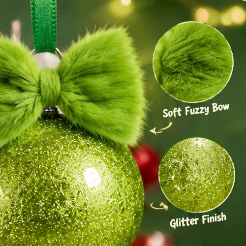 Suncalla Lime Green Christmas Ball Ornaments 12 Pcs with Bows – Glitter Xmas Tree Decor