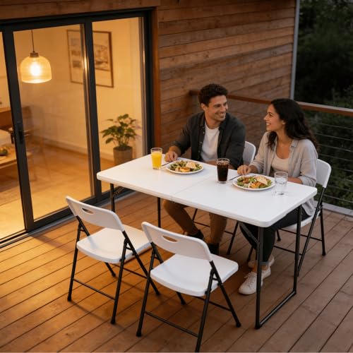 4ft Adjustable Height Folding Table, Heavy Duty Portable Plastic Table