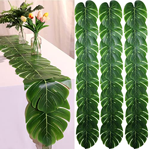 Waydress 4 Pcs Tropical Palm Leaf Table Runners 72 Inch Long - Natural Fake Leaf Decor for Party & Event