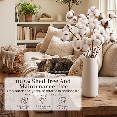 Natural Dried Cotton Stems for Vase Fillers & DIY Crafts - 8 Pack (16-Inch)