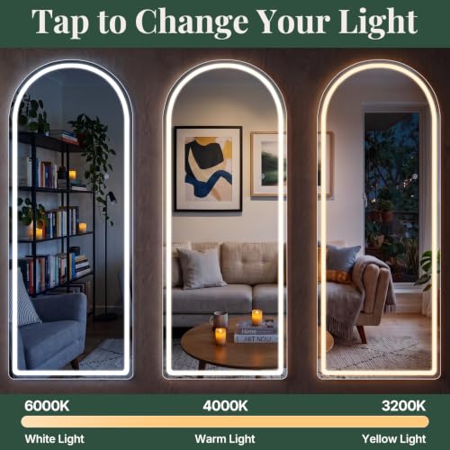 20"x63" Arched LED Full Length Mirror, Dimmable Standing Floor Mirror
