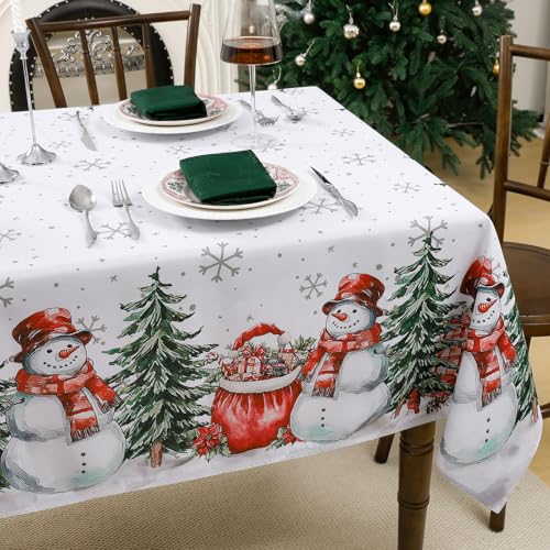 NOVILYS White Christmas Tablecloth 60 x 102 Inch Snowman Gift Design Holiday Decor