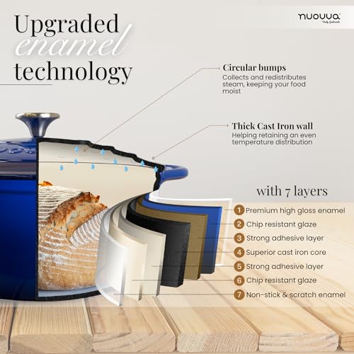 Enameled Cast Iron Dutch Oven Pot with Lid - 6.4 Quart Casserole Dish