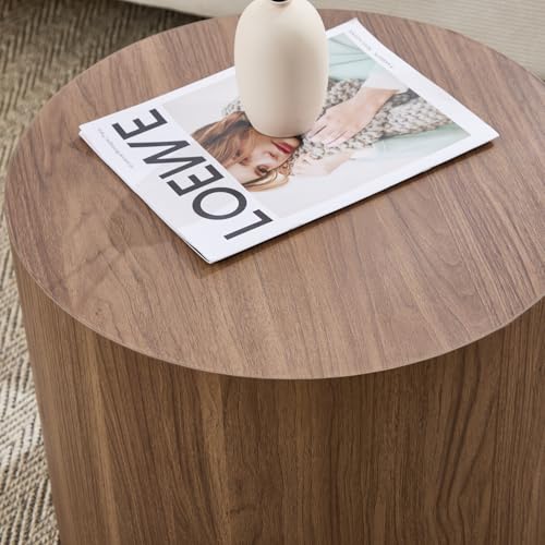 Round Wooden Nesting Coffee Table Set of 2, Walnut Finish End Tables