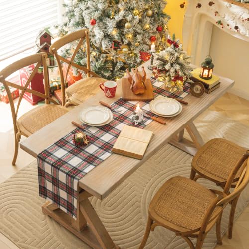AQOTHES Red & White Plaid Christmas Table Runner 13" x 72"