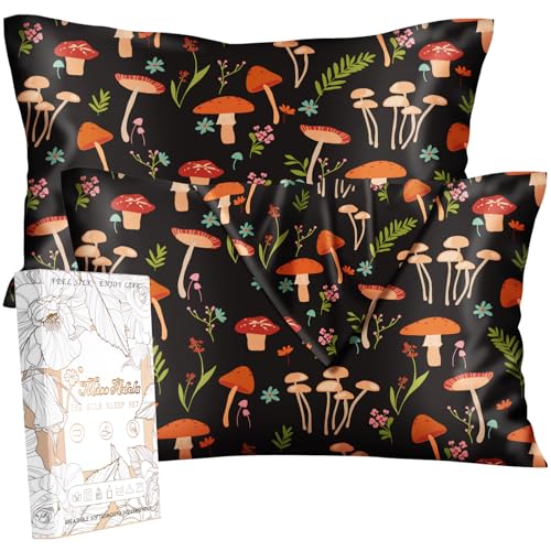 Miss Adola Silk Pillowcases (2-Pack) Standard 20x26 Mushroom Flowers
