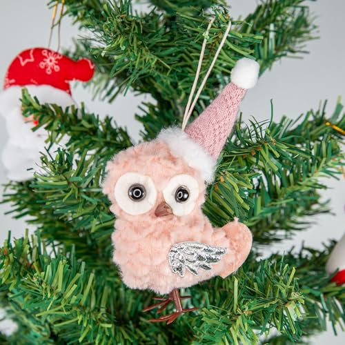 Berfutall 4-Pack Christmas Owl Ornaments - Pastel Plush Holiday Decor with Gold Star Topper