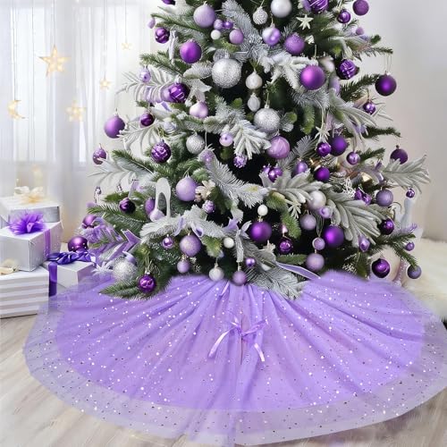 Lavender Purple Christmas Tree Skirt 48 Inch Tulle & Sequin Holiday Decor