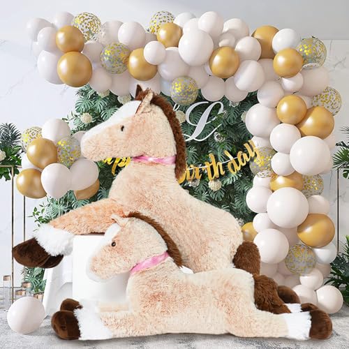 33-Inch Large Stuffed Horse Plush Toy, Brown Pony Cuddle Pillow