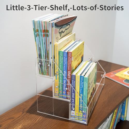 3-Tier Clear Desktop Kids Bookshelf, Portable Tabletop Book Organizer