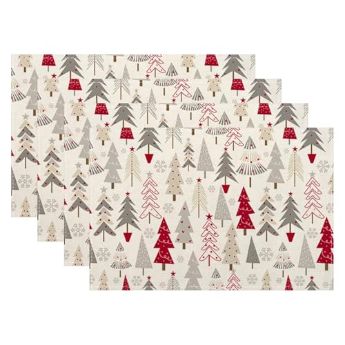 Sunshineyan Christmas Placemats Set of 4 - 18 x 12 Inches Geometric Colorful Christmas Tree Table Mats, Heat & Slip Resistant Holiday Decor (Christmas2 / 12" x 18")