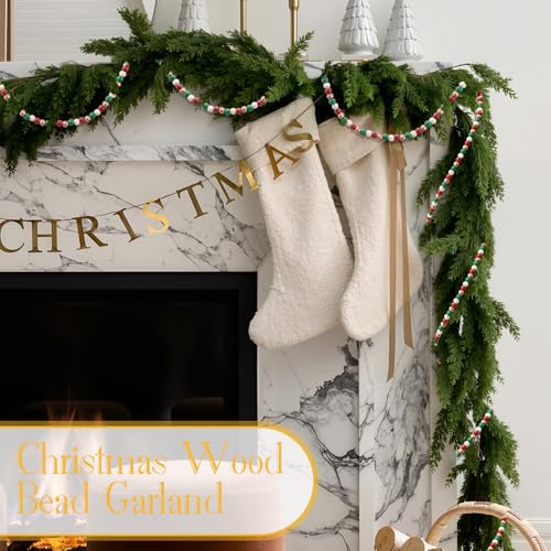 WILLBOND 16ft Wooden Bead Garland for Christmas Tree - Classic Color