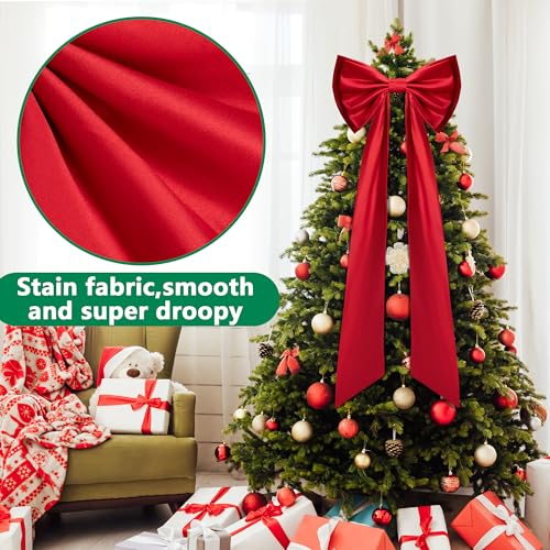 Giant Red Satin Christmas Tree Bow Topper - 52x16 Holiday Decor
