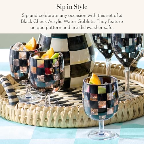 Check Pattern Acrylic Water Goblets, 13.5-Ounce Stemmed Glasses, Set of 4