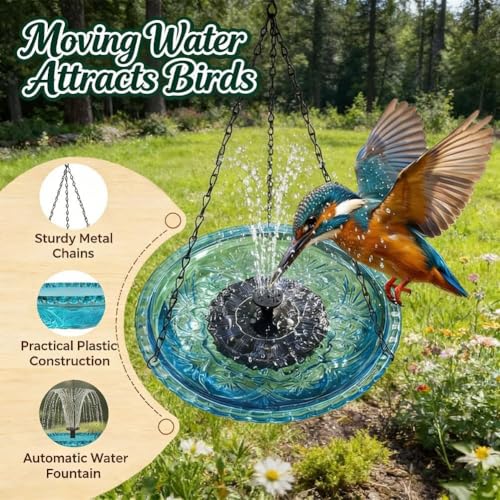 Hanging Solar Bird Bath Fountain with Pump - Outdoor Garden Water Feature
