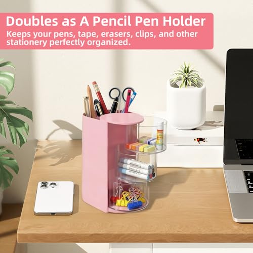 Neotidy Pink Rotating Hair Accessories Organizer with Brush & Tiered Storage