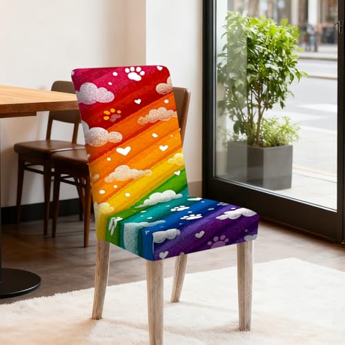 Rainbow Cloud Paw Print Stretch Chair Covers - 2PCS 23.6x70in
