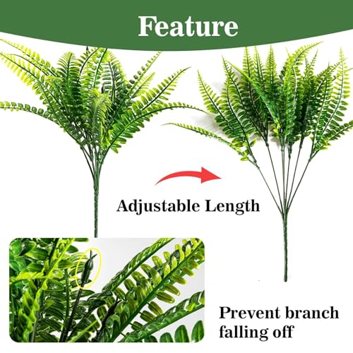 10PCS Artificial Boston Fern Stems - Realistic Faux Greenery for Decor
