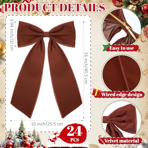 Brown Velvet Christmas Bow Set 24 Large Holiday Decorations - Riceshoot