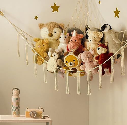 Mirolam Large Stuffed Animal Storage Hammock - Cotton Macrame Toy Net