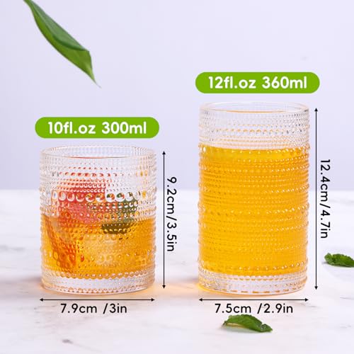 Set of 12 Vintage Hobnail Drinking Glasses, 10 Oz & 12 Oz Embossed Tumblers