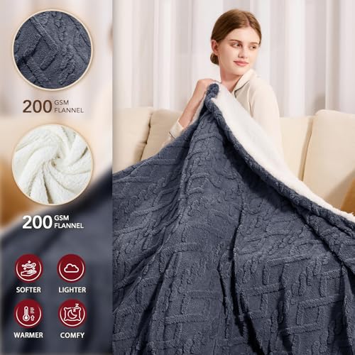 Full Size Heated Blanket - Soft Electric Blanket with 10 Heat Settings, Machine Washable, 72"x84", Grey