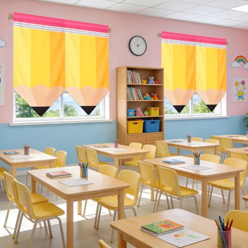 Pencil Design Classroom Curtains - 6 Pack Yellow 36x24 Inches