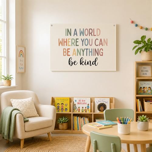 Be Kind Boho Canvas Wall Banner, 20x30 Inch Motivational Hanging Flag Decor