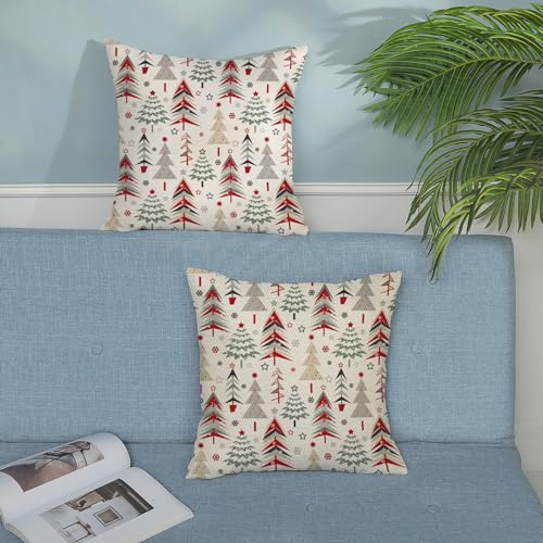 GOLIANDA Geometric Christmas Tree Pillow Covers Set of 2 24x24 Inches Linen Decor