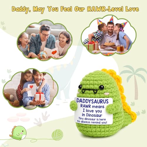 Handmade Crochet Dinosaur Keepsake - DaddySaurus Desk Decor Gift for Dad