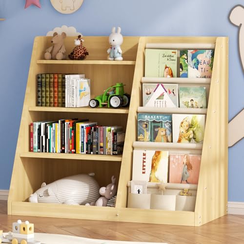4-Tier Wooden Kids Bookshelf and Toy Storage Organizer for Playroom