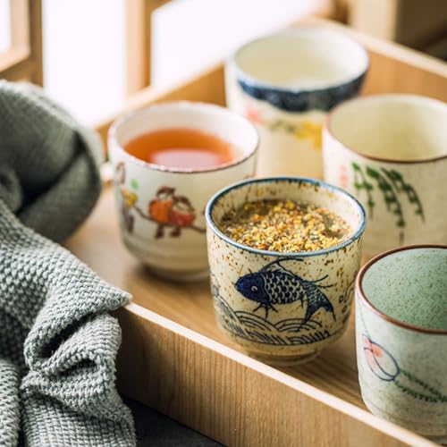 Nagpew 6 Pieces Japanese Ceramic Tea Cups 3''D x 2.8''H 6 Oz Traditional Design