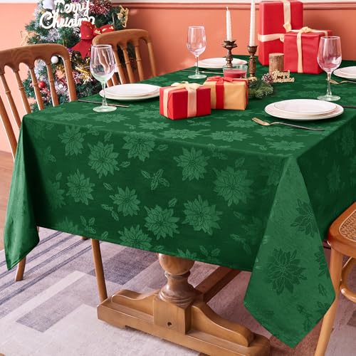 Biscaynebay Hunter Green Poinsettia Christmas Tablecloth 60x120" Rectangular Holiday Decor