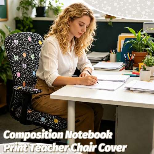 Office Chair Slipcovers Set - 4 Pcs Composition Notebook Style