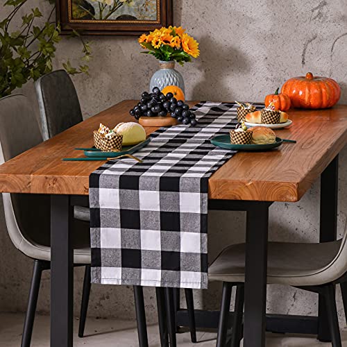 Buffalo Check Plaid Table Runner Black and White 14 x 72 Inch for Holiday & Home Decor